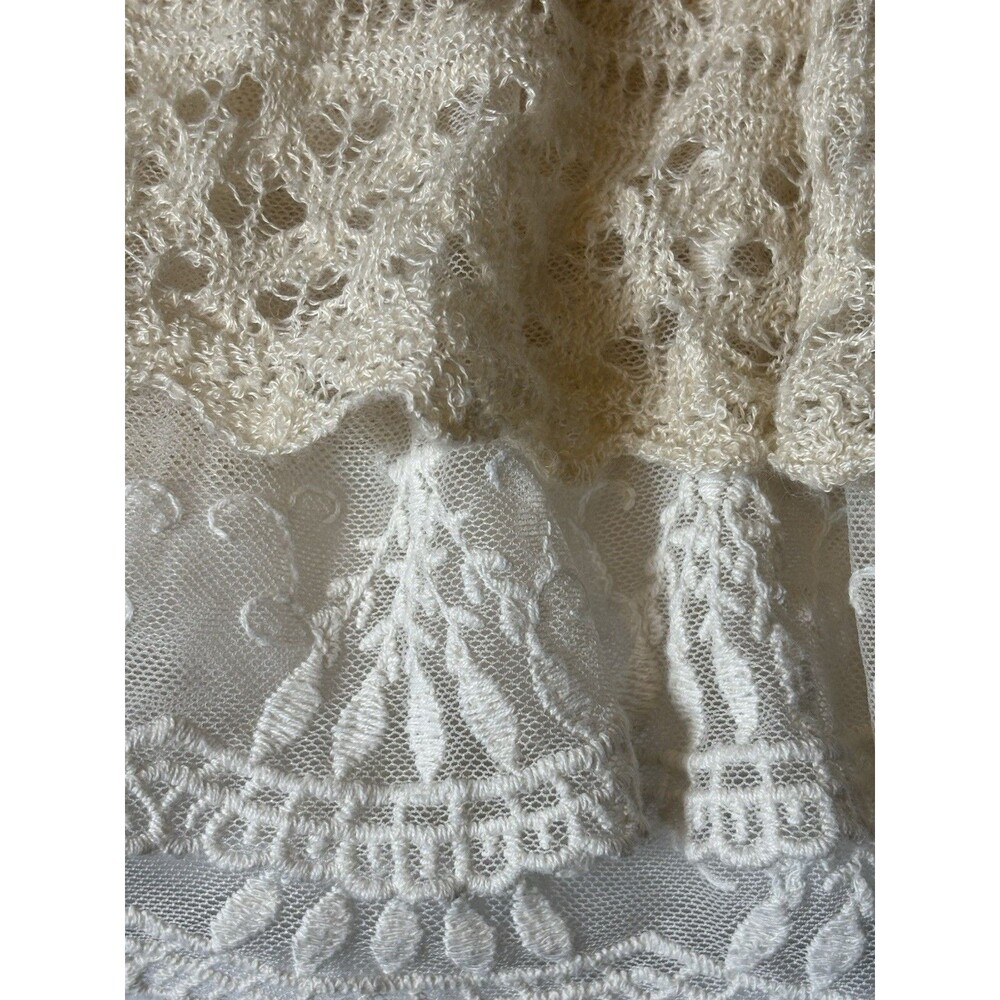 F3 Fefcubic Off White Poncho Style Top W/ Drawstring Waist And Lace Details Sz M - Picture 5 of 8